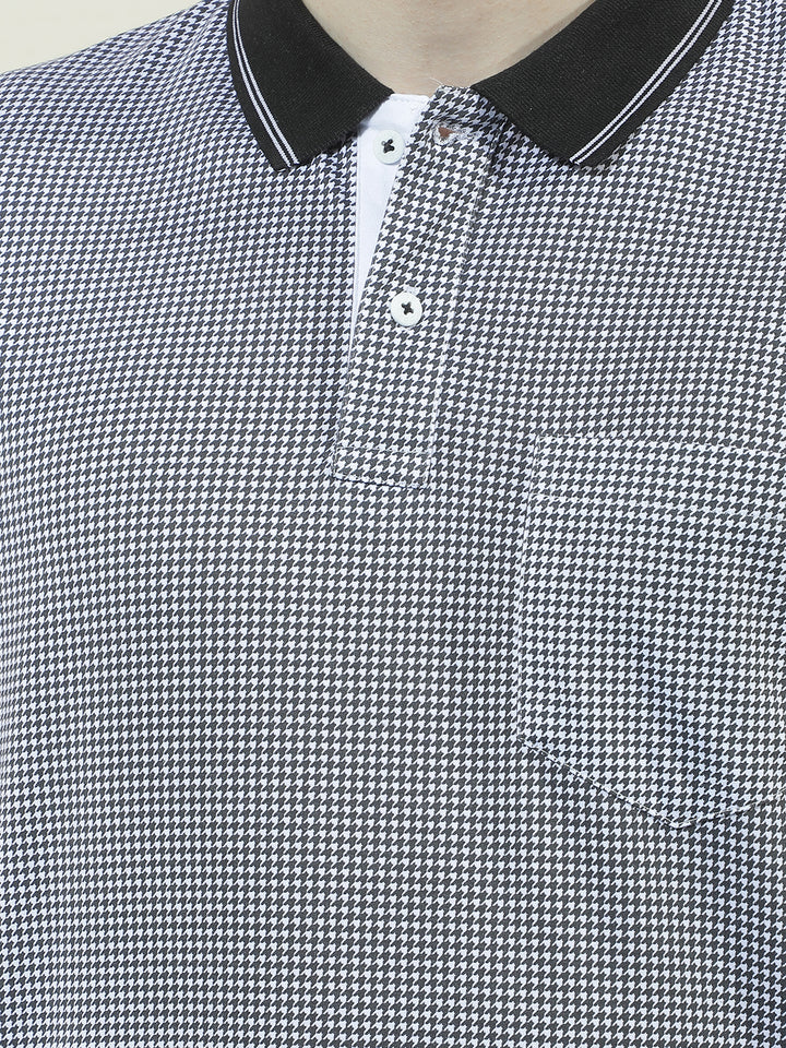 COBB BLACK MICRO DITSY PRINT POLO NECK T-SHIRT