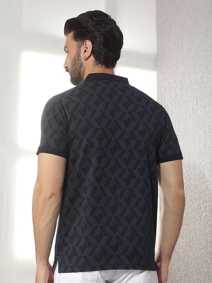 cobb navy blue printed polo neck t-shirt