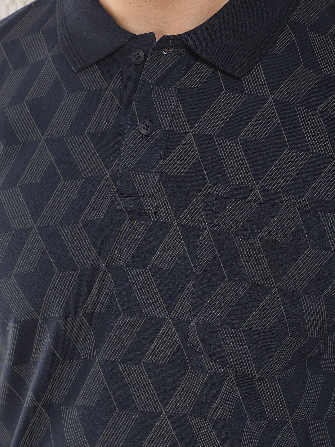 COBB NAVY BLUE PRINTED POLO NECK T-SHIRT