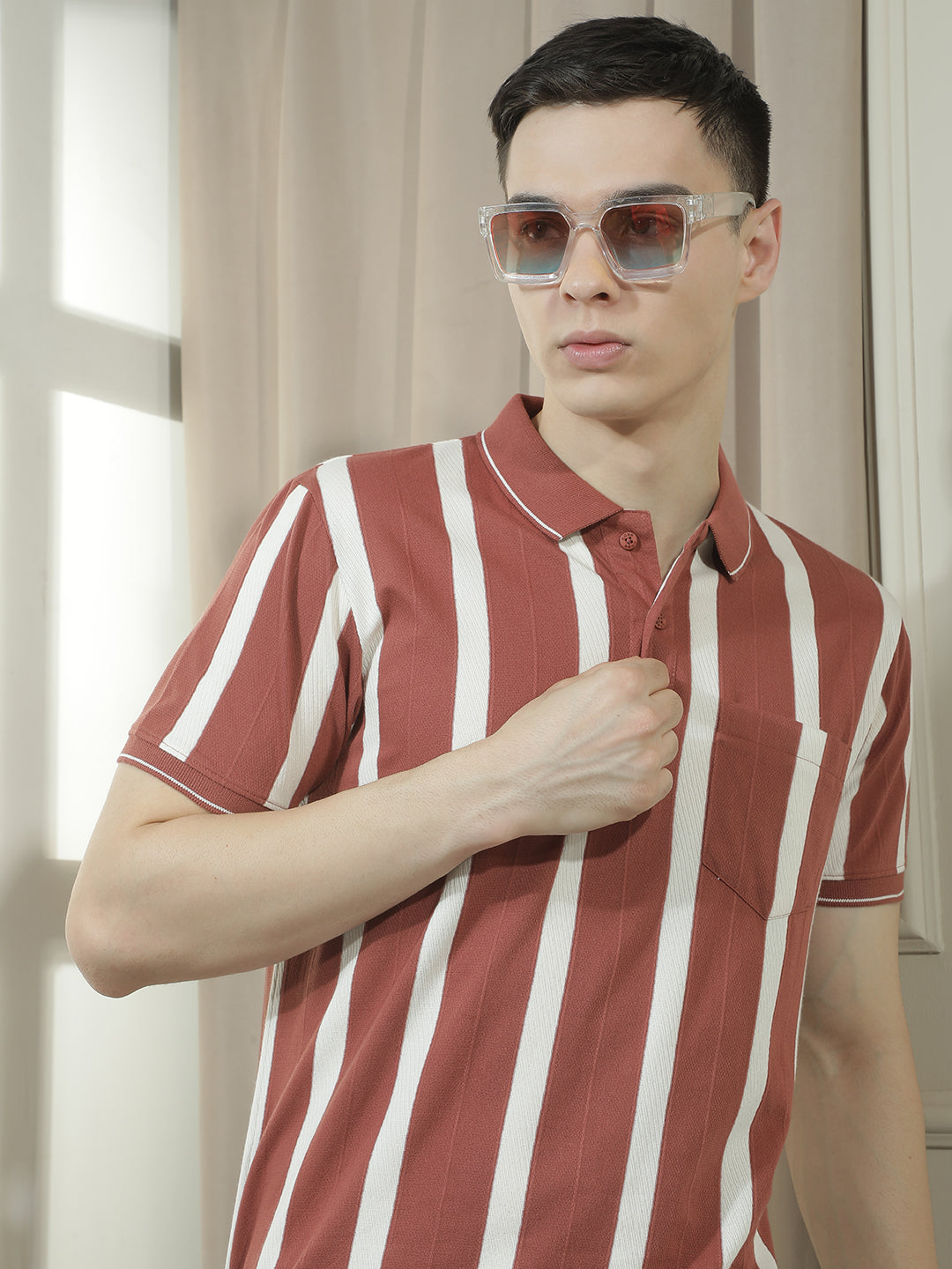 cobb rust striped polo neck t-shirt