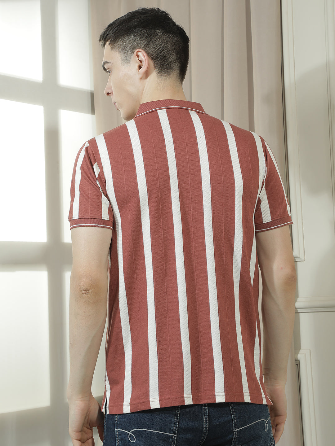 cobb rust striped polo neck t-shirt