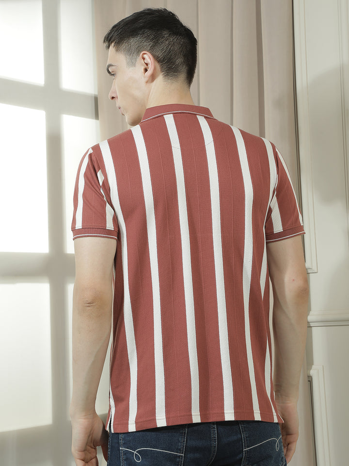cobb rust striped polo neck t-shirt