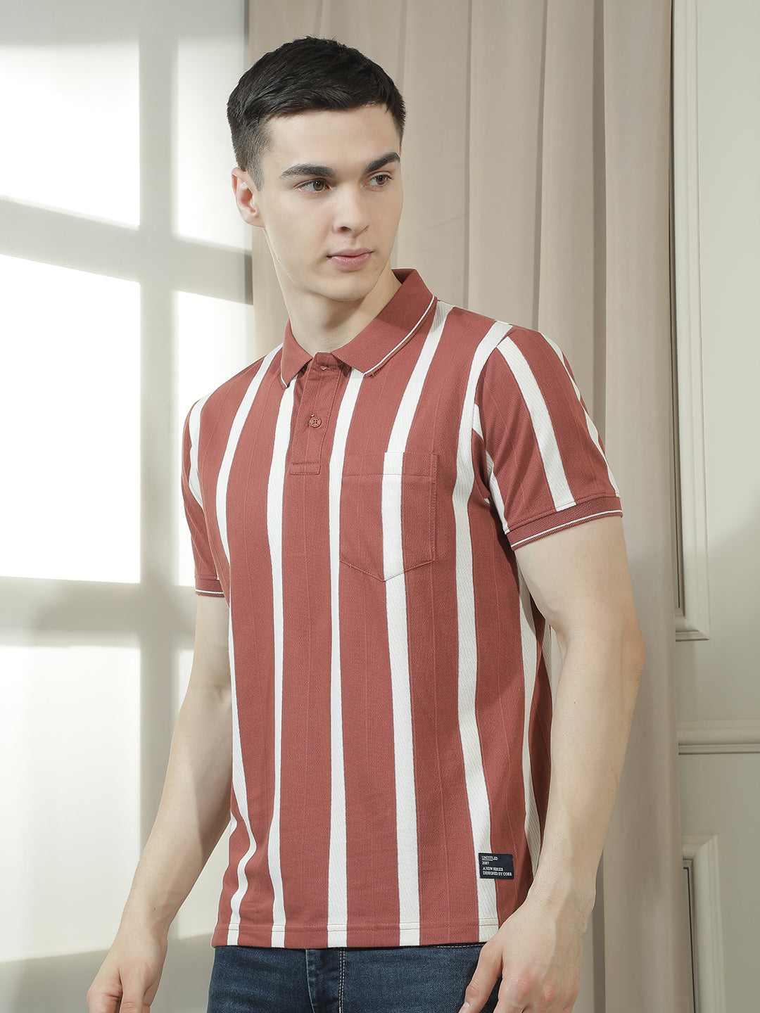 cobb rust striped polo neck t-shirt