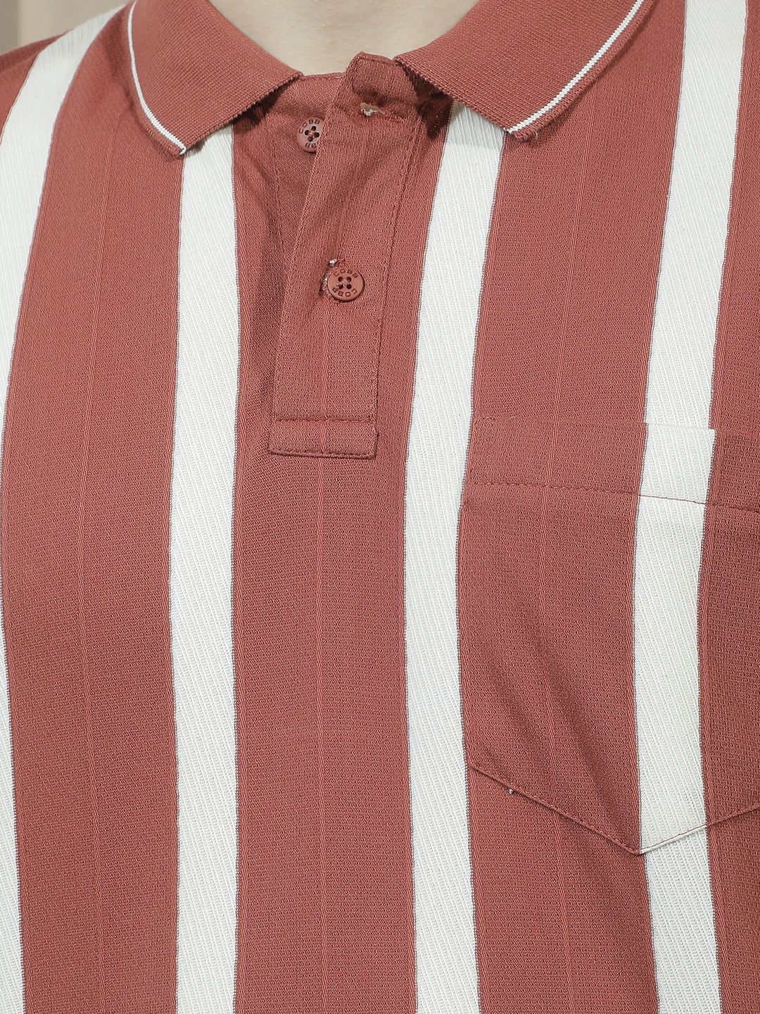 COBB RUST STRIPED POLO NECK T-SHIRT