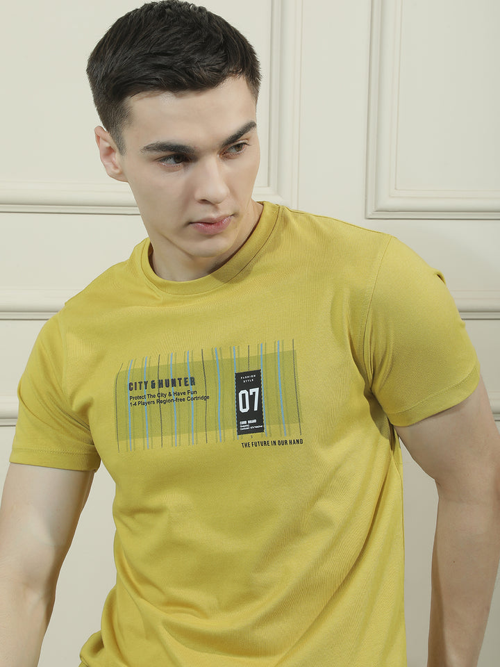 cobb yellow printed round neck t-shirt