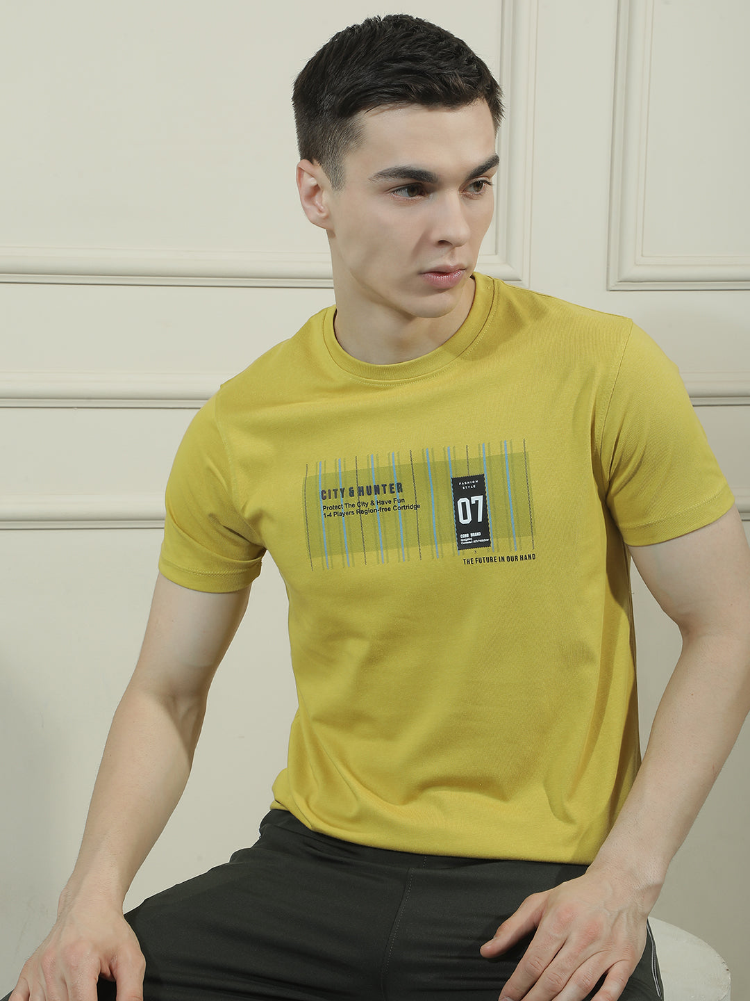 cobb yellow printed round neck t-shirt