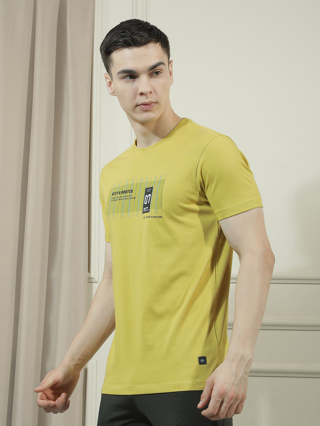 cobb yellow printed round neck t-shirt
