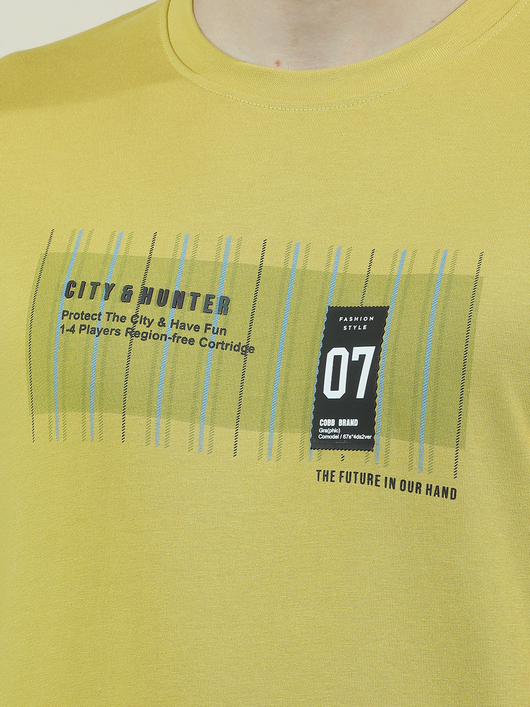 COBB YELLOW PRINTED ROUND NECK T-SHIRT