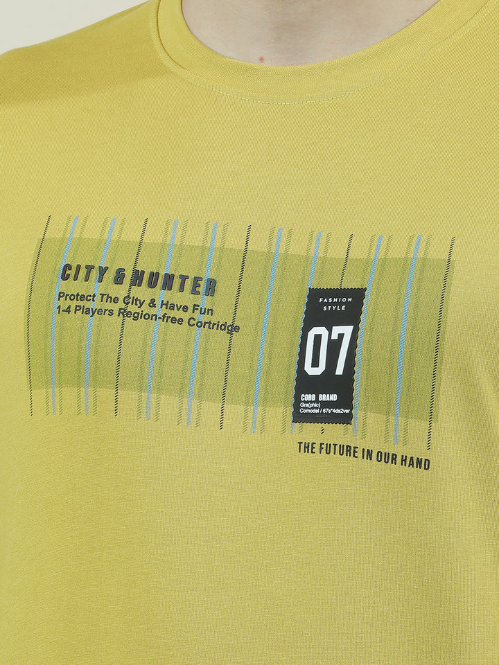 COBB YELLOW PRINTED ROUND NECK T-SHIRT