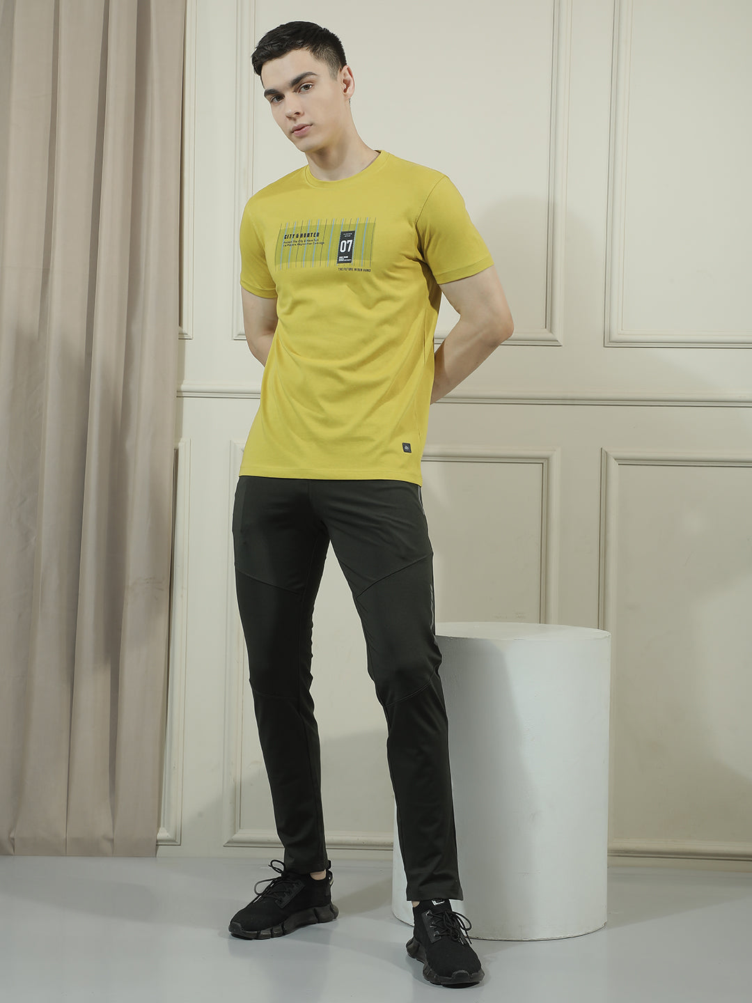 COBB YELLOW PRINTED ROUND NECK T-SHIRT