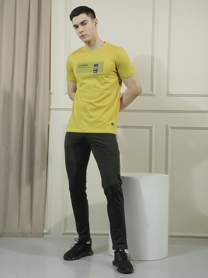 COBB YELLOW PRINTED ROUND NECK T-SHIRT