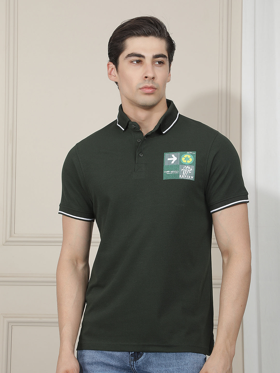 bottle green printed polo t-shirt