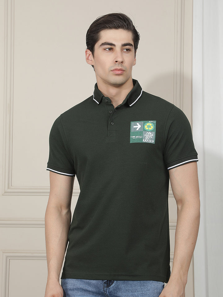 bottle green printed polo t-shirt