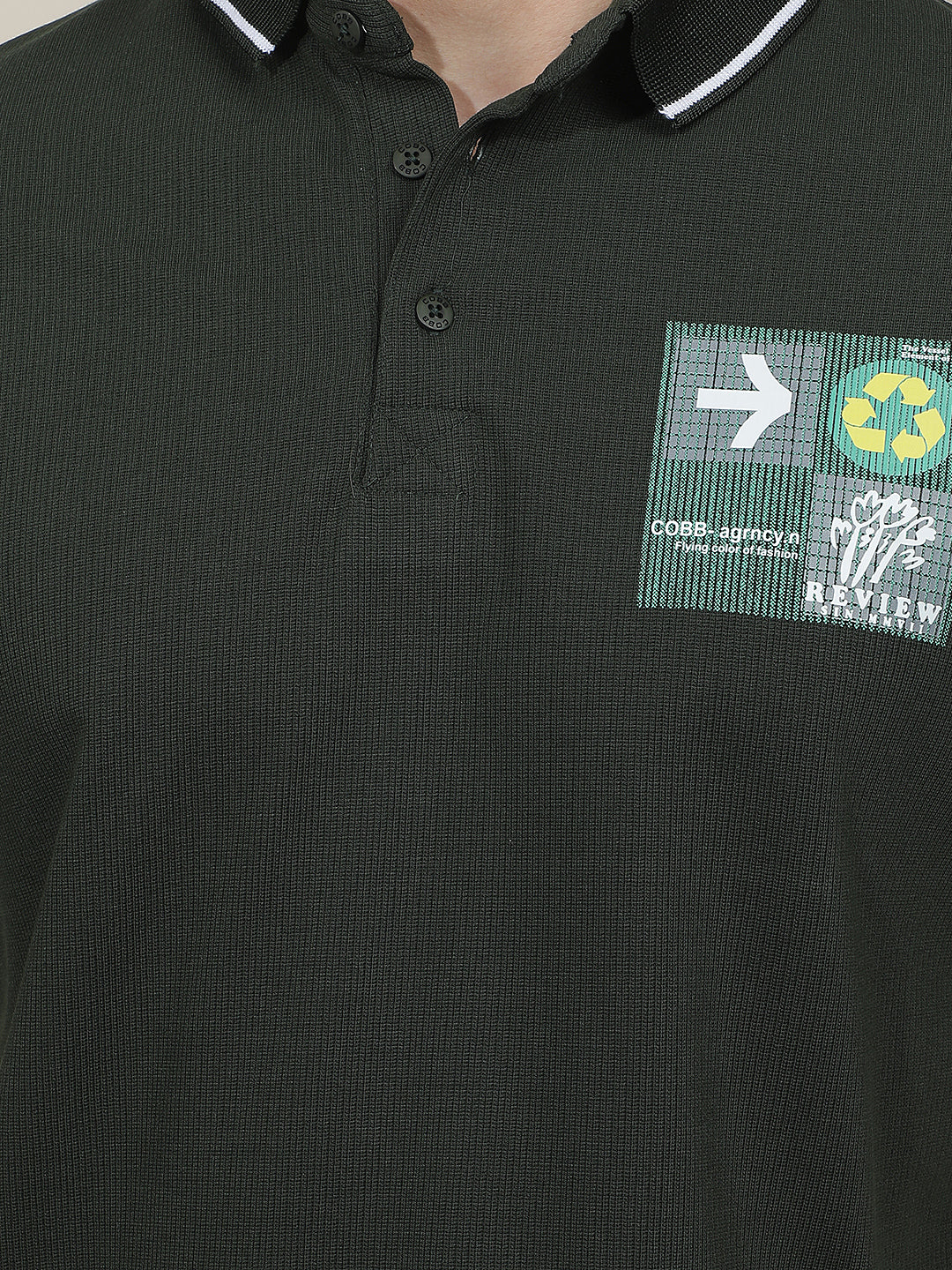 bottle green printed polo t-shirt