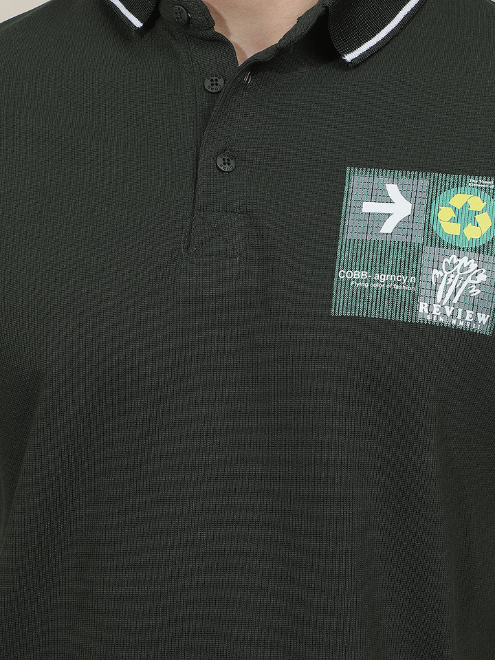bottle green printed polo t-shirt