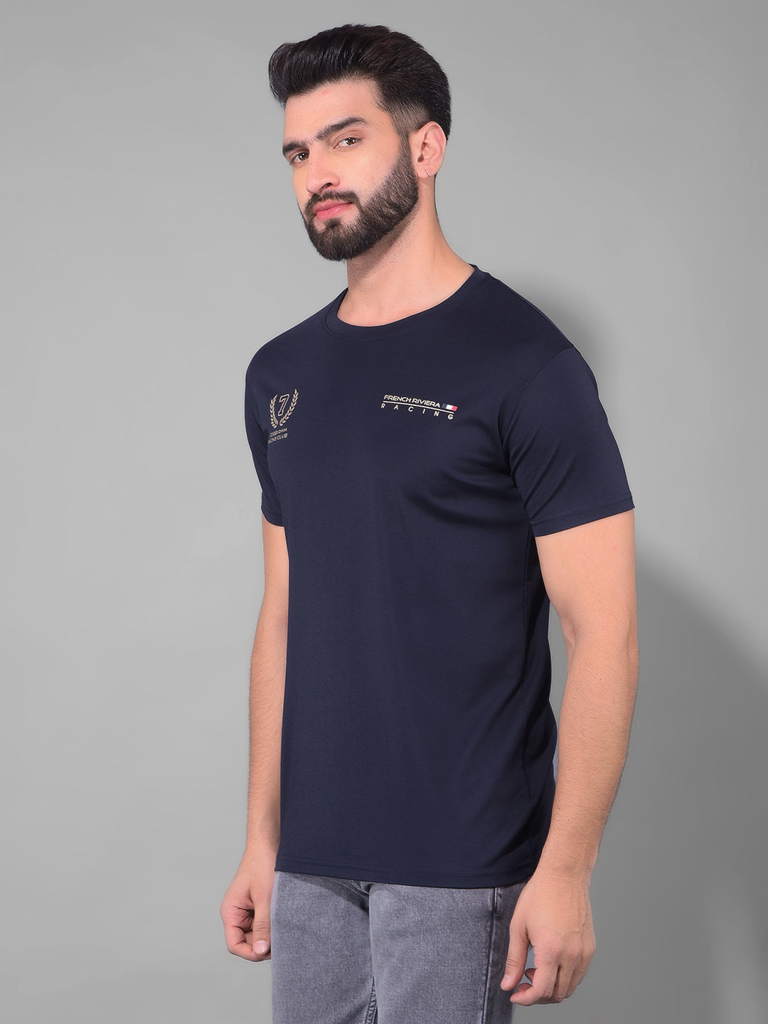 cobb racing navy blue printed round neck t-shirt