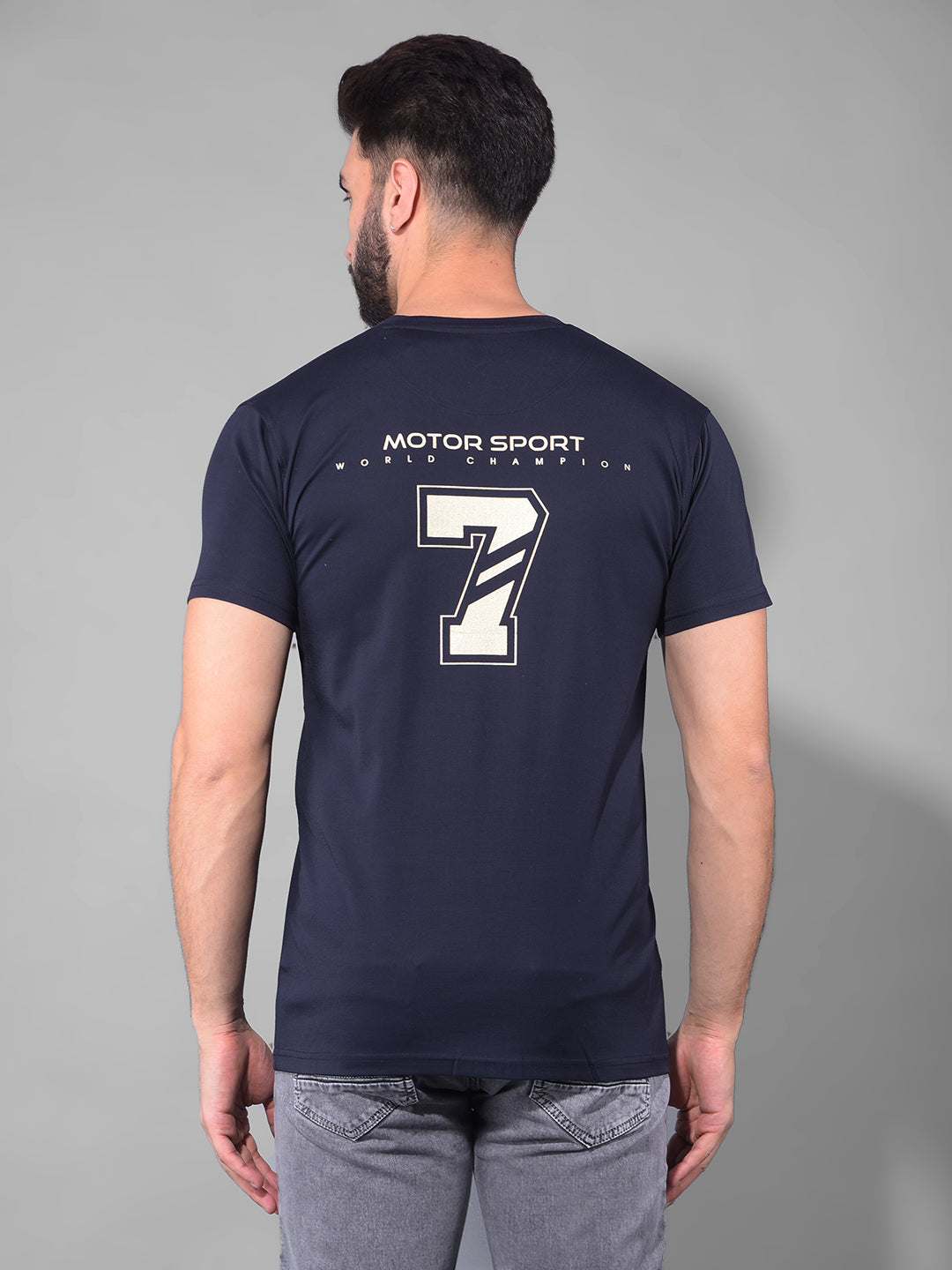 cobb racing navy blue printed round neck t-shirt