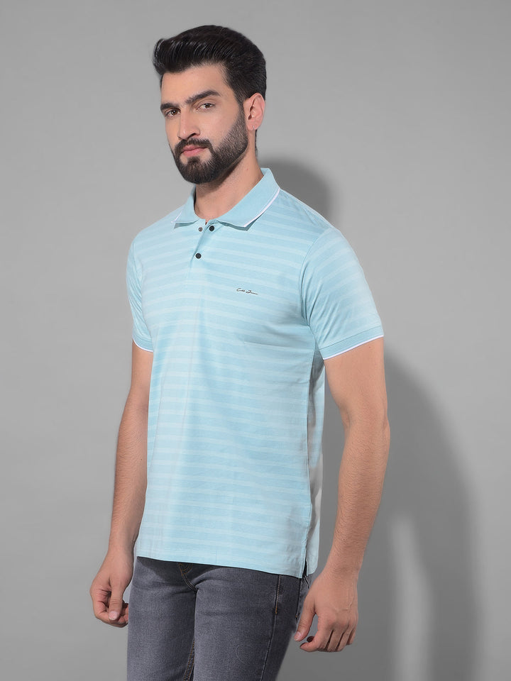 cobb sea green striped polo neck t-shirt