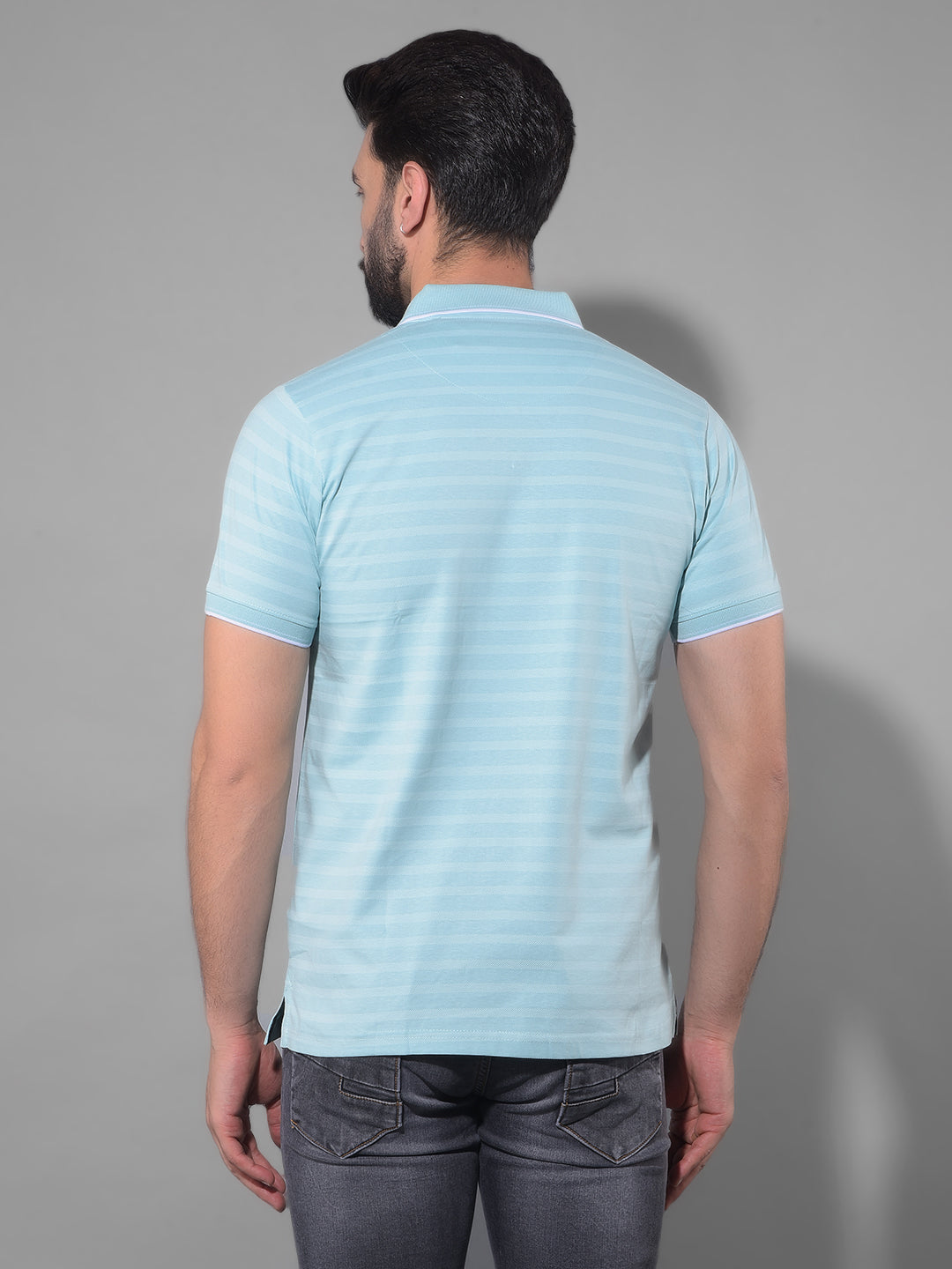 cobb sea green striped polo neck t-shirt