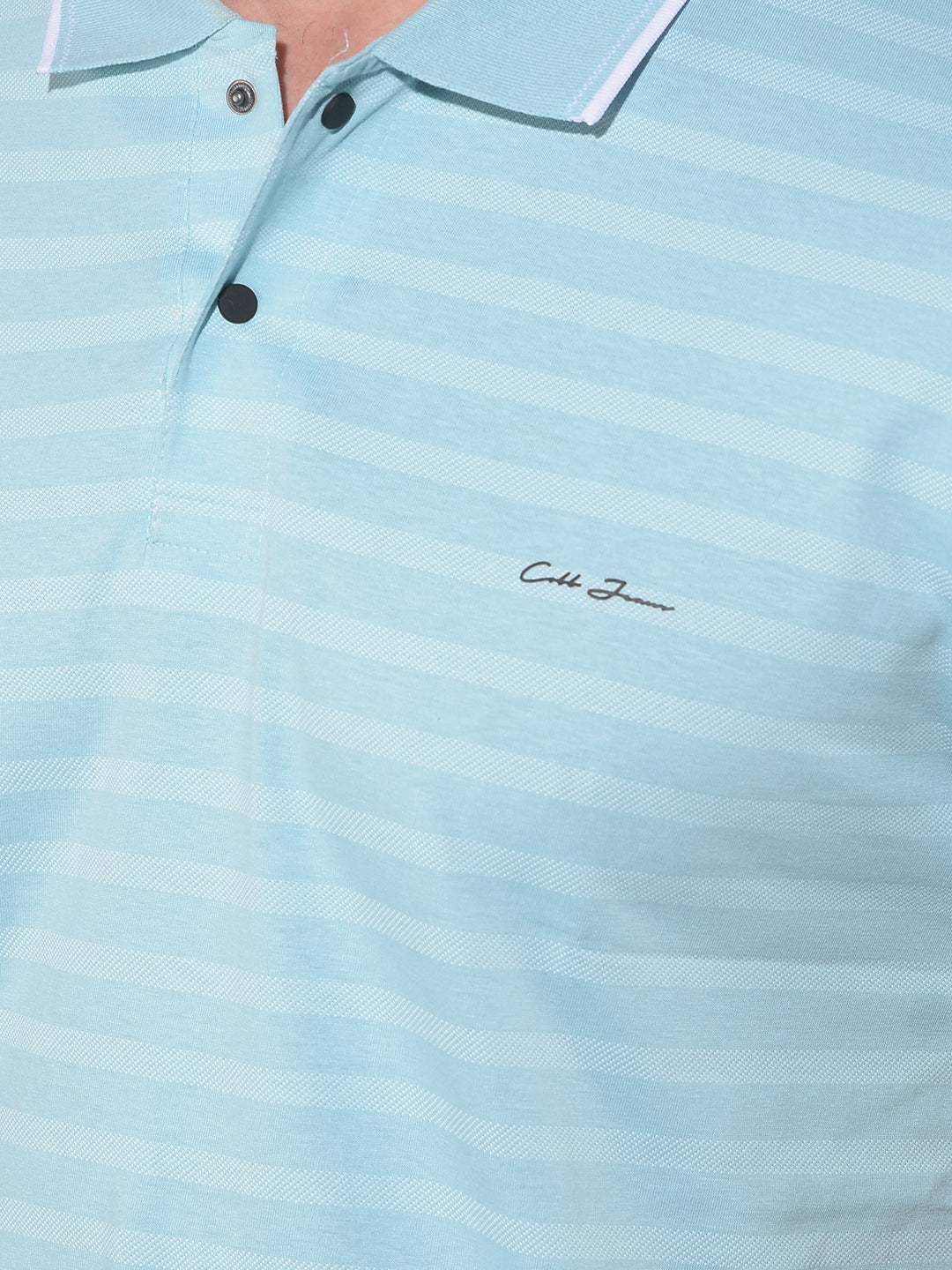 cobb sea green striped polo neck t-shirt