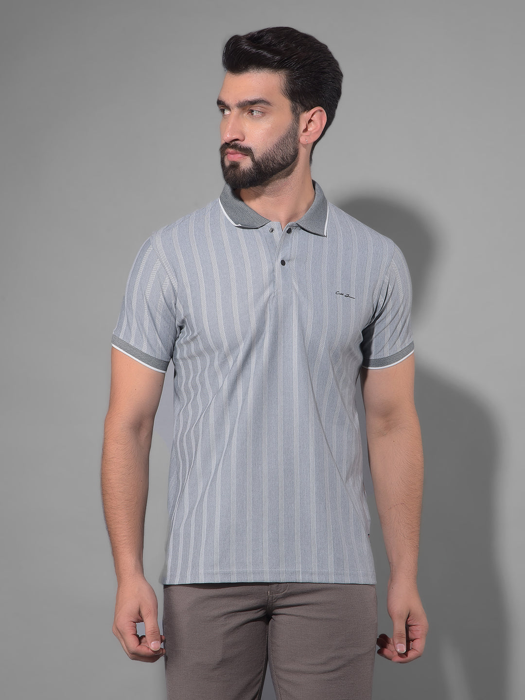 cobb grey striped polo neck t-shirt