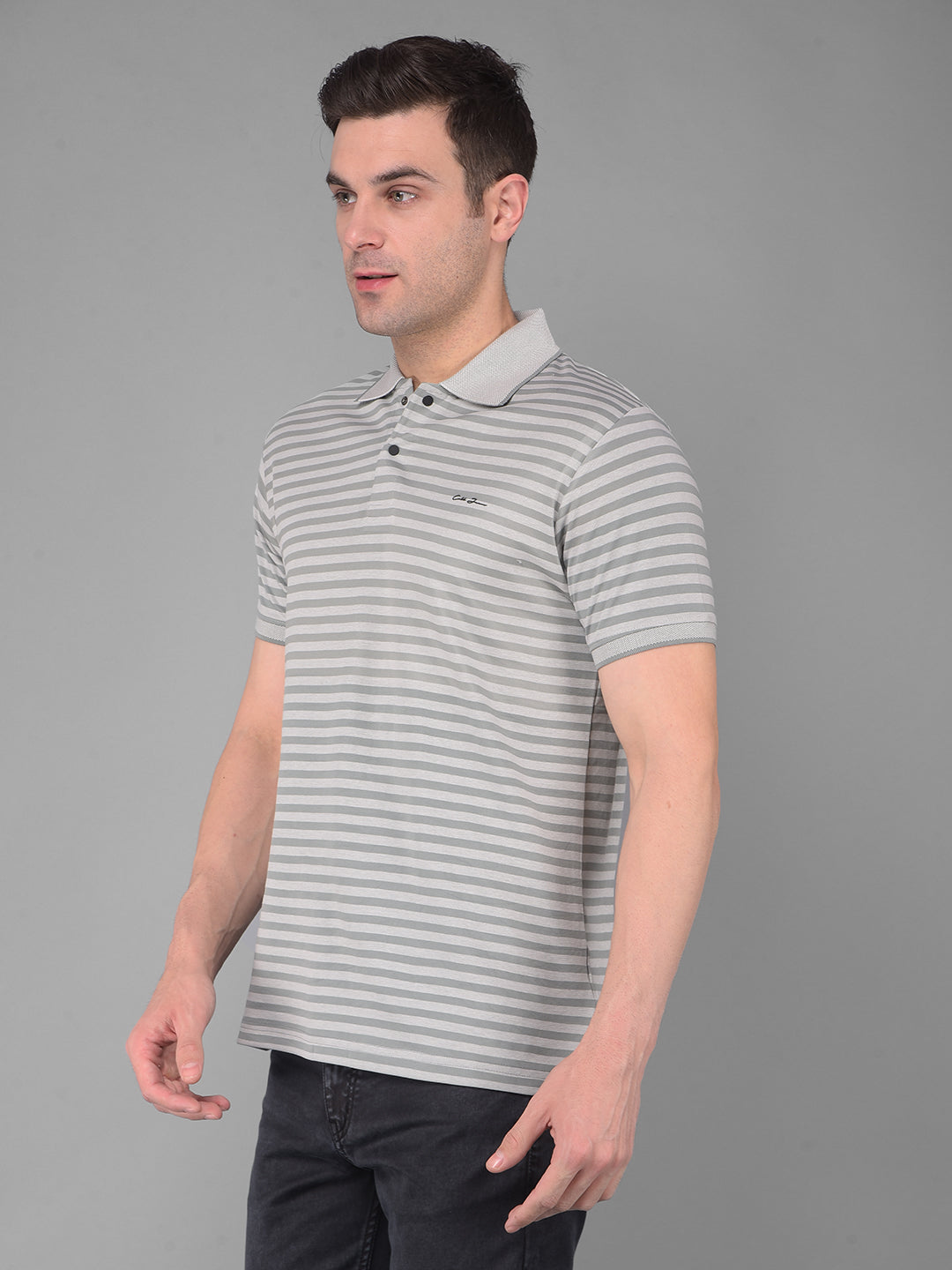 cobb cloud gray striped polo neck t-shirt
