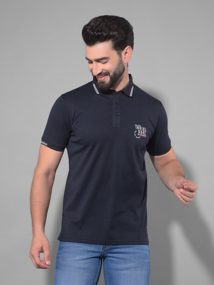 cobb solid navy blue polo neck t-shirt