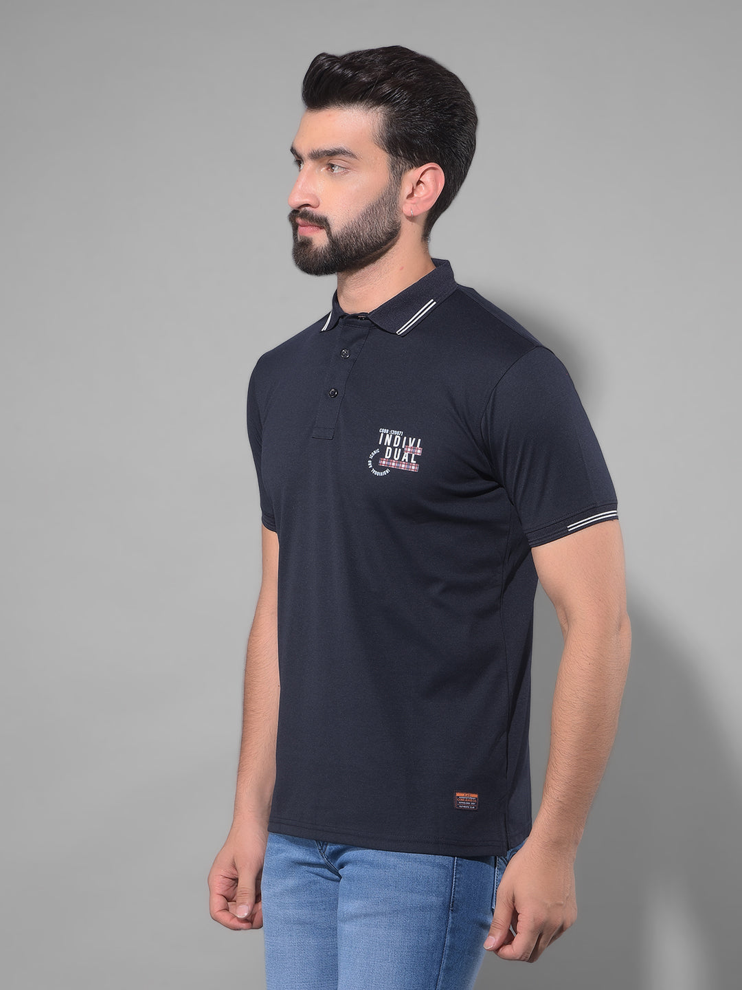 cobb solid navy blue polo neck t-shirt