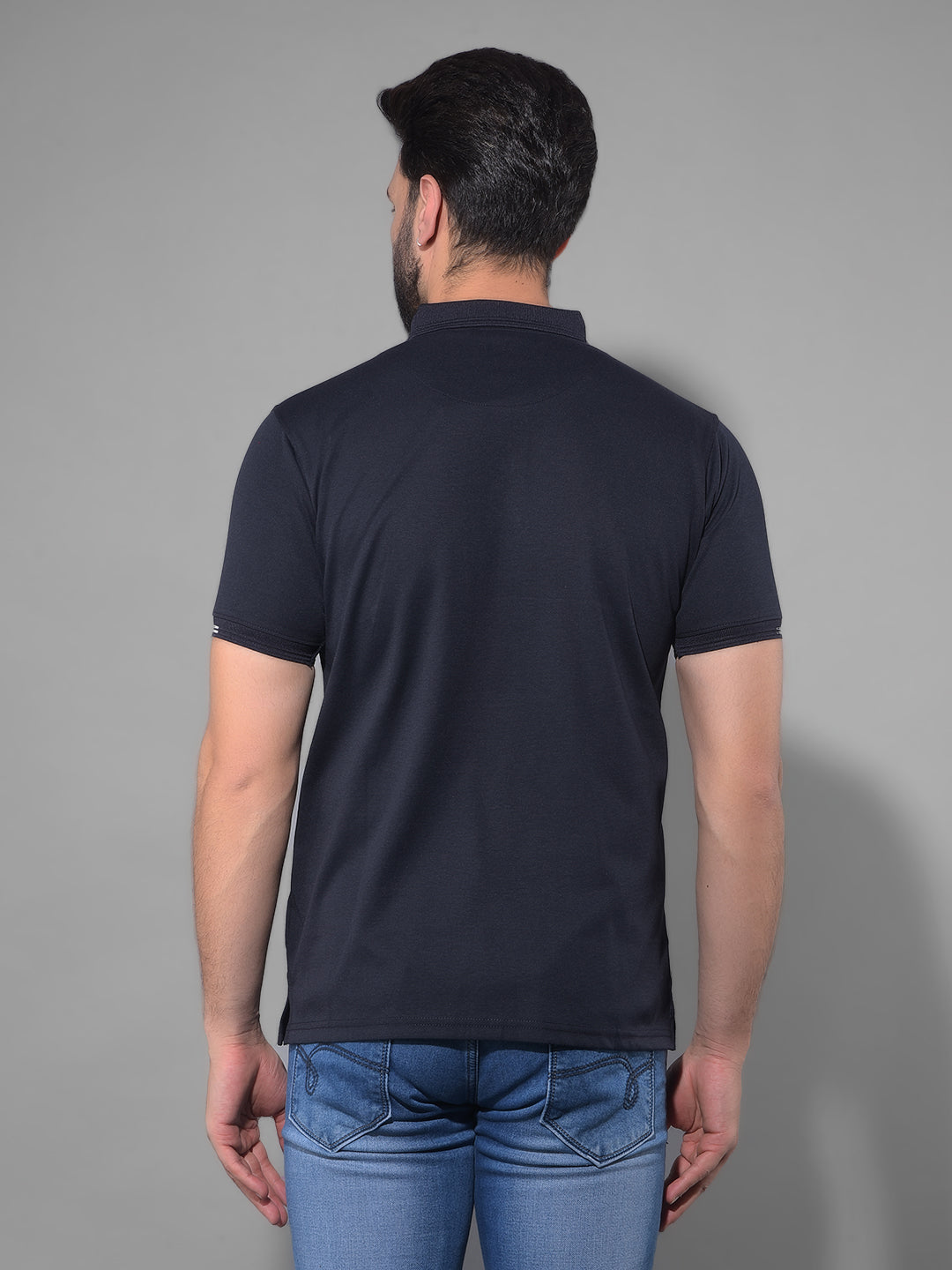 cobb solid navy blue polo neck t-shirt