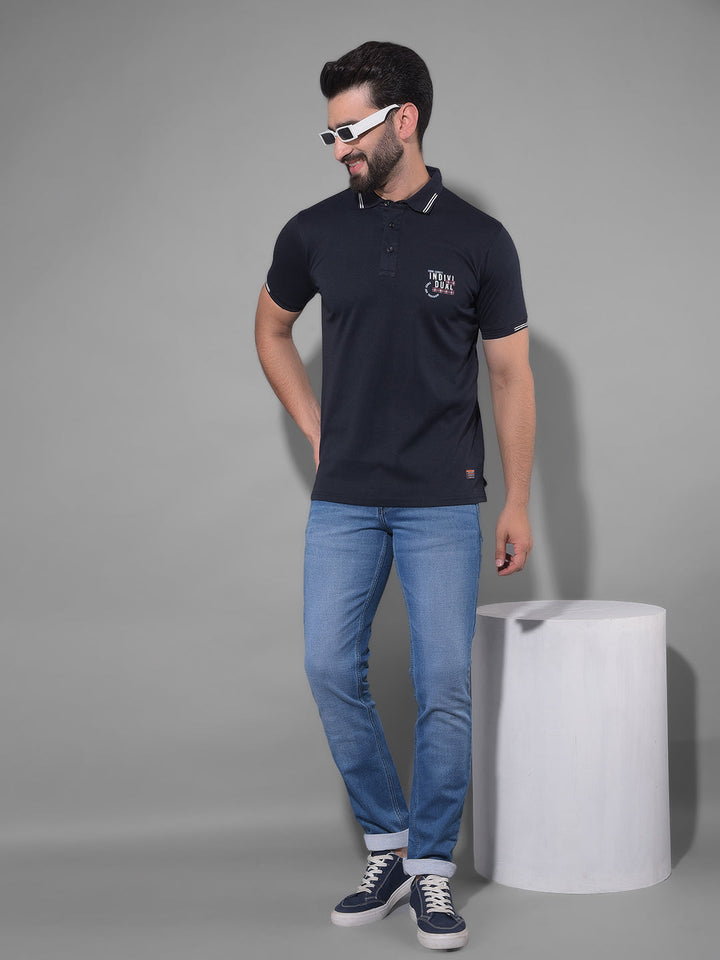 COBB SOLID NAVY BLUE POLO NECK T-SHIRT