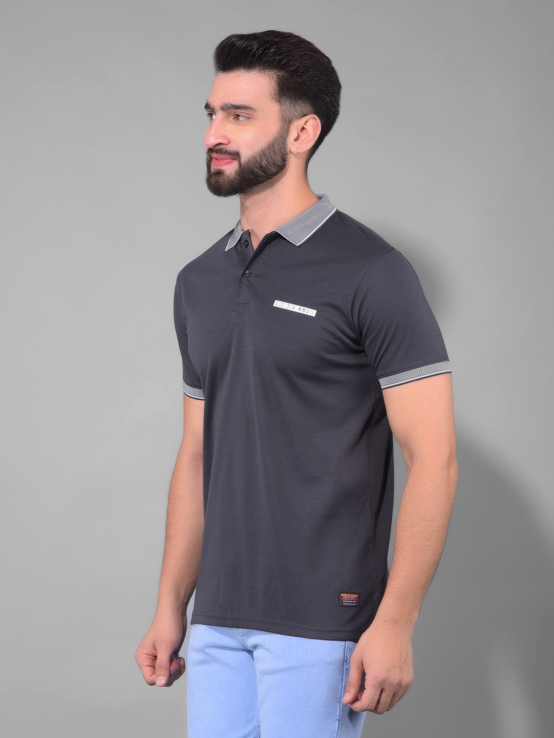 cobb solid dark grey polo neck t-shirt