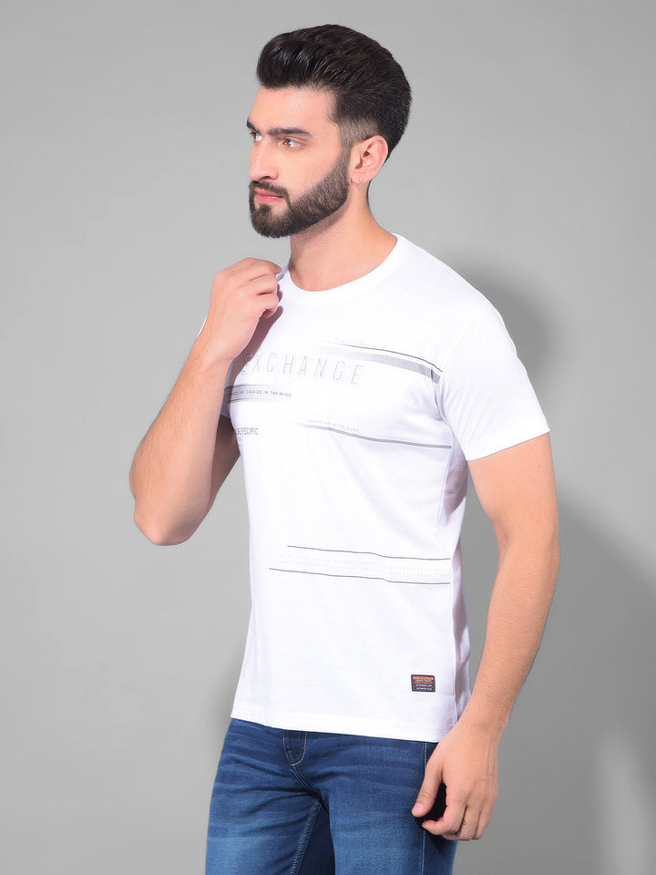 cobb white printed round neck t-shirt