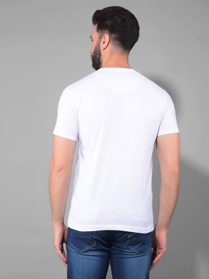 cobb white printed round neck t-shirt