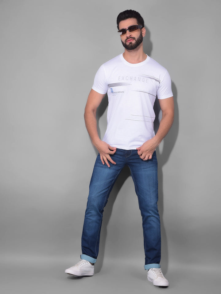 cobb white printed round neck t-shirt