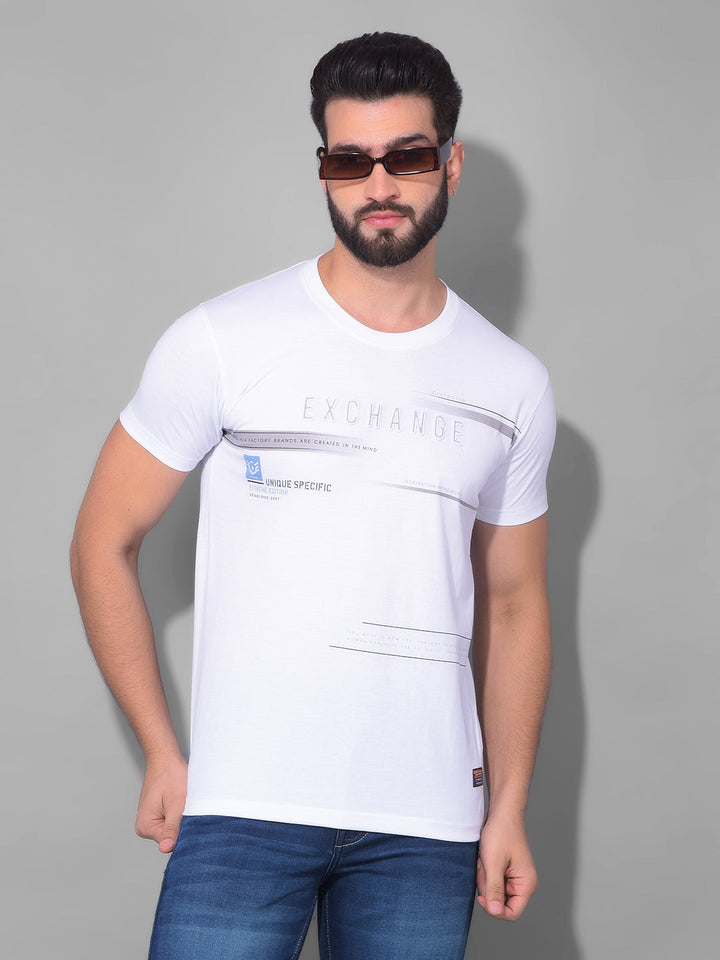 COBB WHITE PRINTED ROUND NECK T-SHIRT