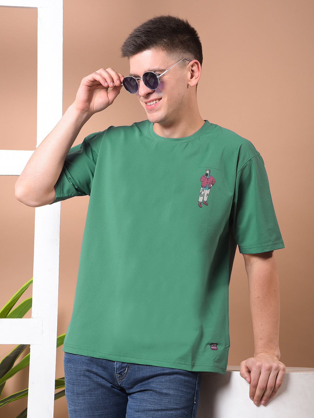 cobb green printed round neck oversized t-shirt