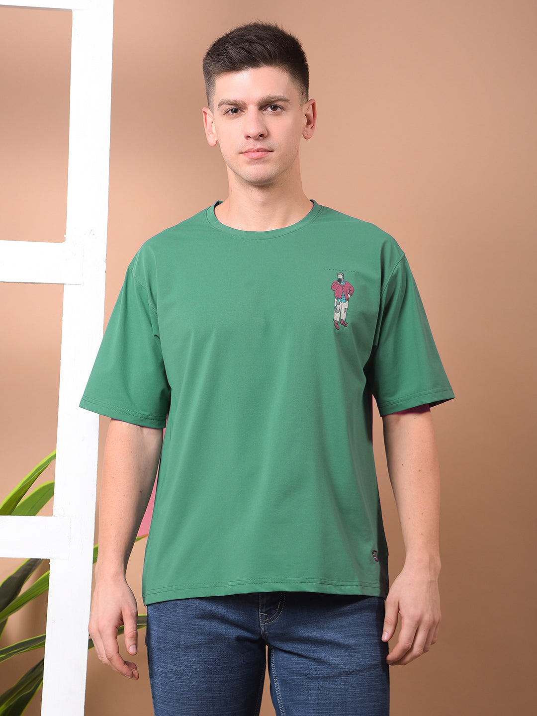cobb green printed round neck oversized t-shirt