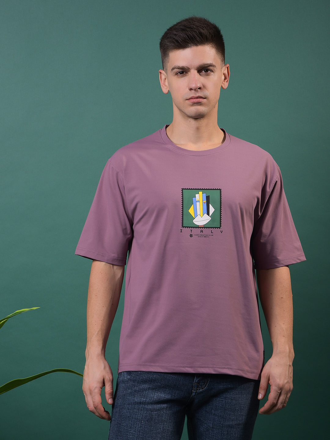cobb purple printed round neck oversized t-shirt