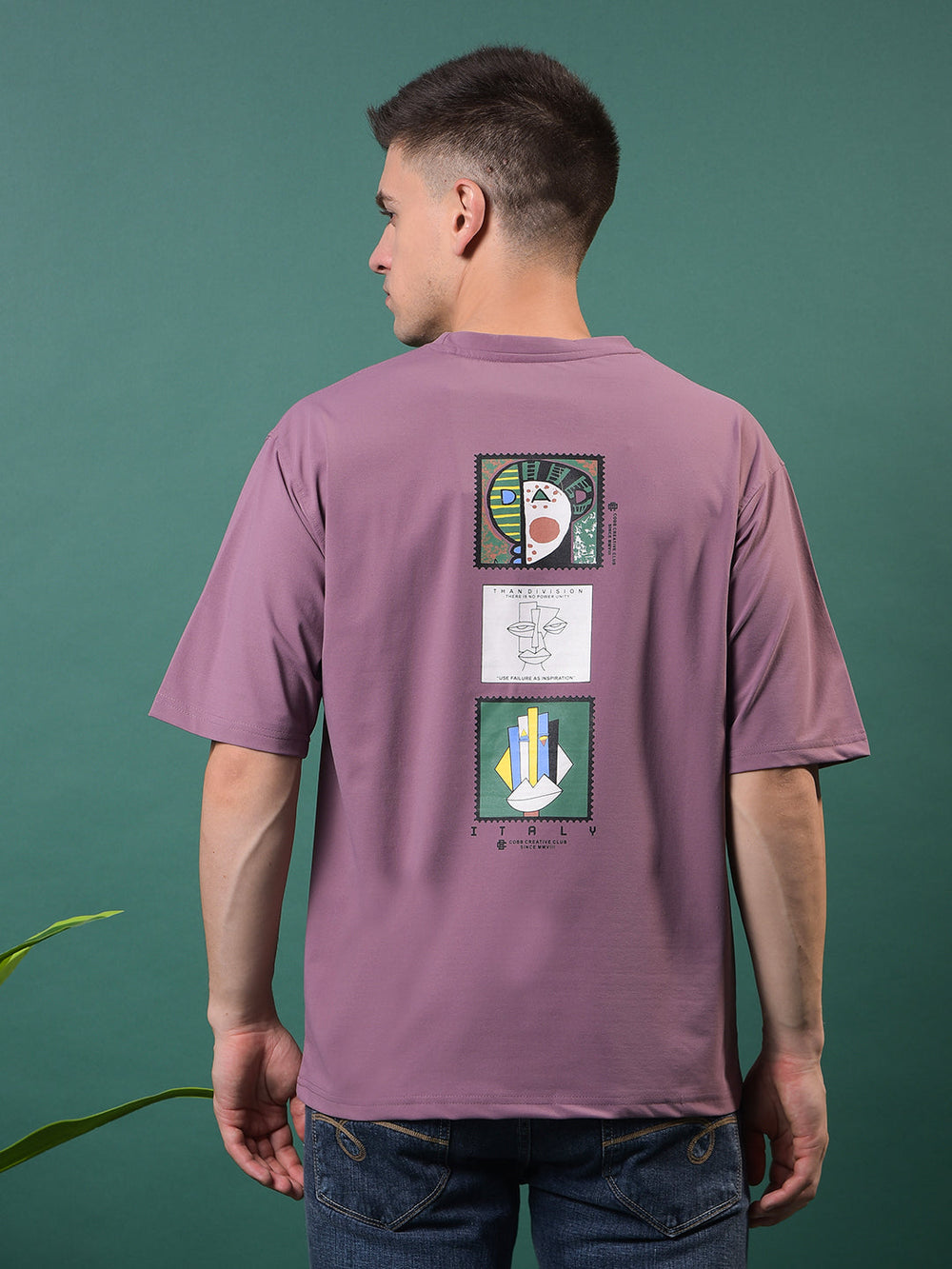 cobb purple printed round neck oversized t-shirt