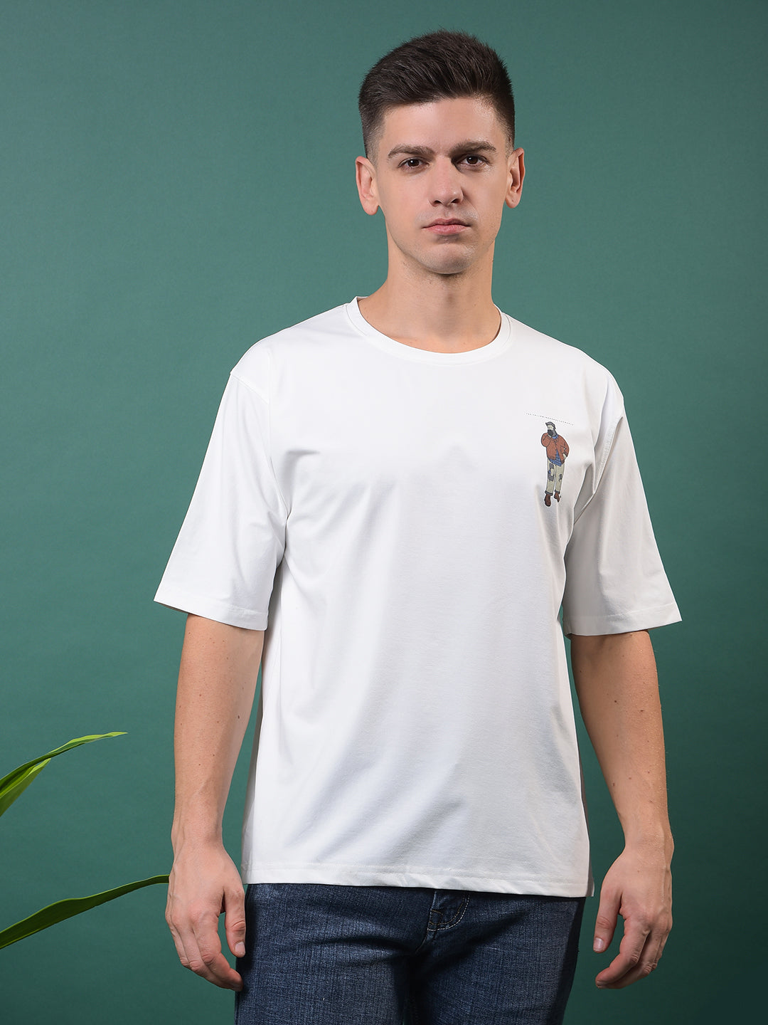 cobb white printed round neck oversized t-shirt