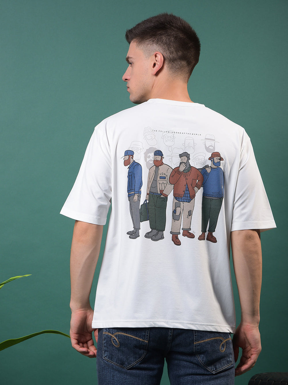 cobb white printed round neck oversized t-shirt