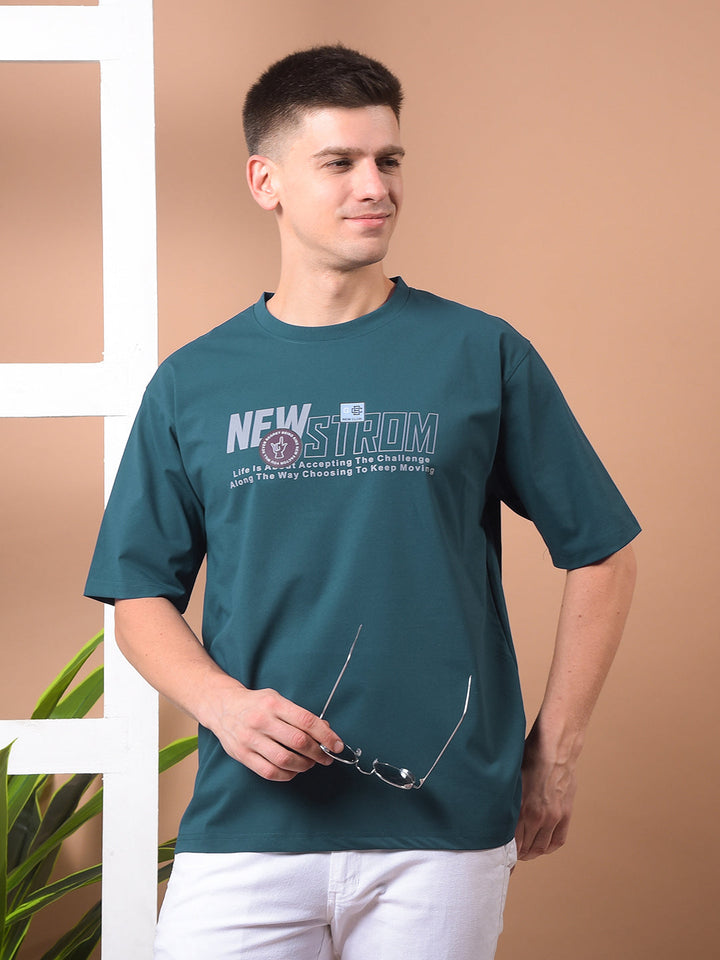 cobb teal blue printed round neck oversized t-shirt