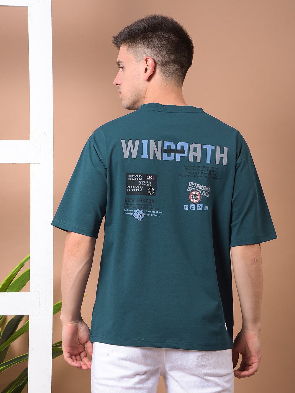 cobb teal blue printed round neck oversized t-shirt