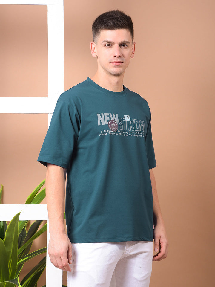 cobb teal blue printed round neck oversized t-shirt