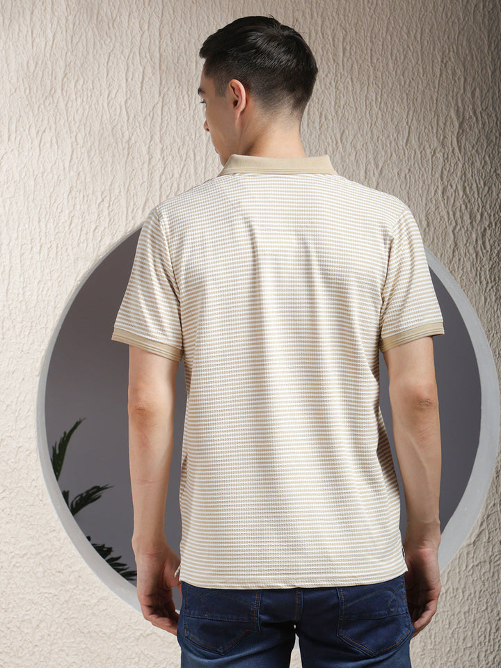 cobb beige striped polo neck t-shirt