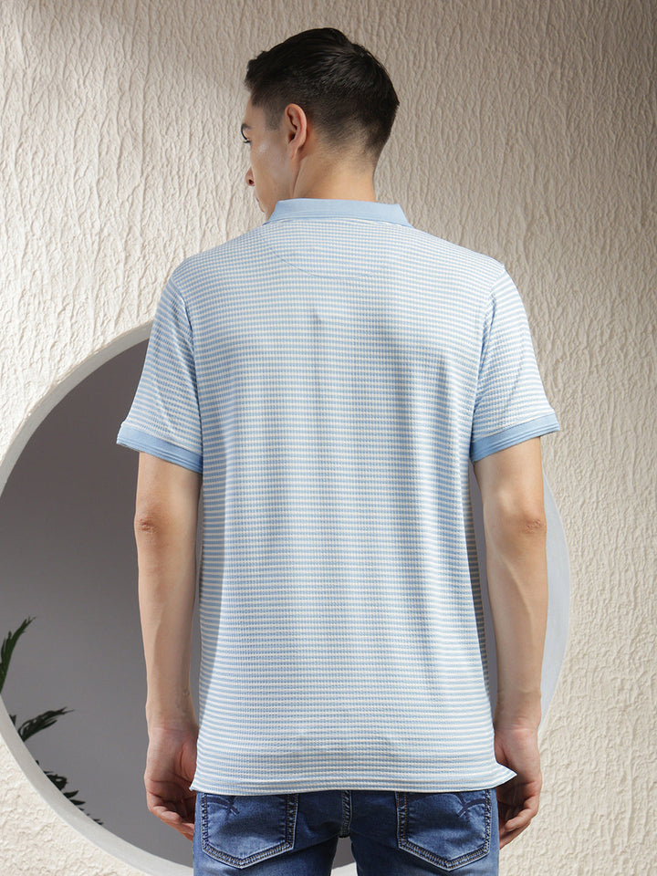 cobb sky blue striped polo neck t-shirt