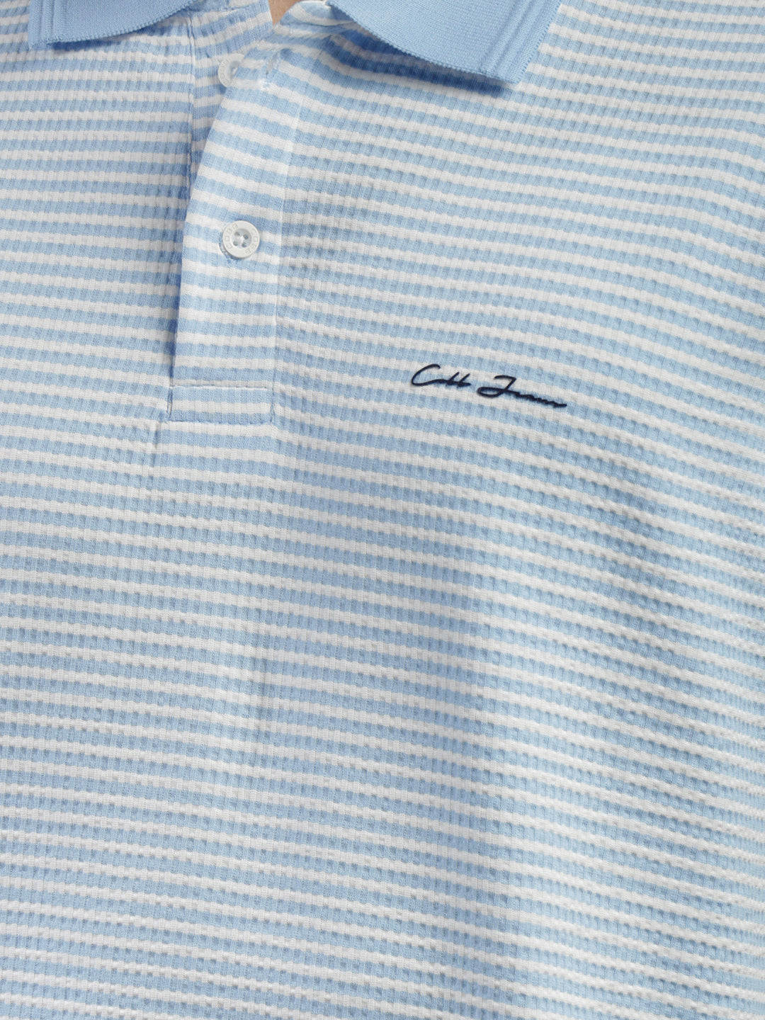 cobb sky blue striped polo neck t-shirt