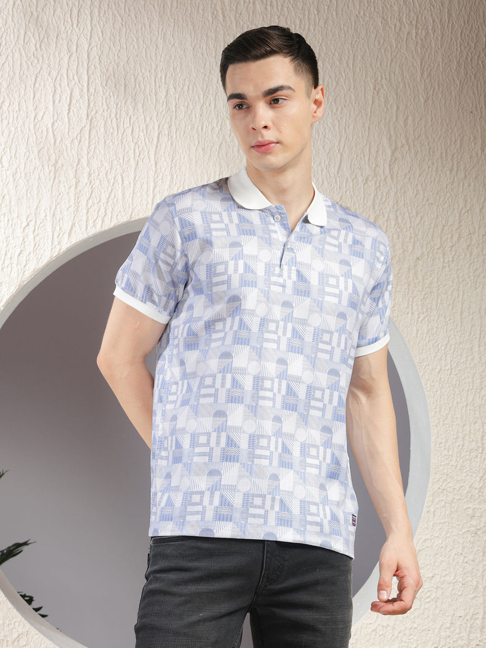 cobb white printed polo neck t-shirt