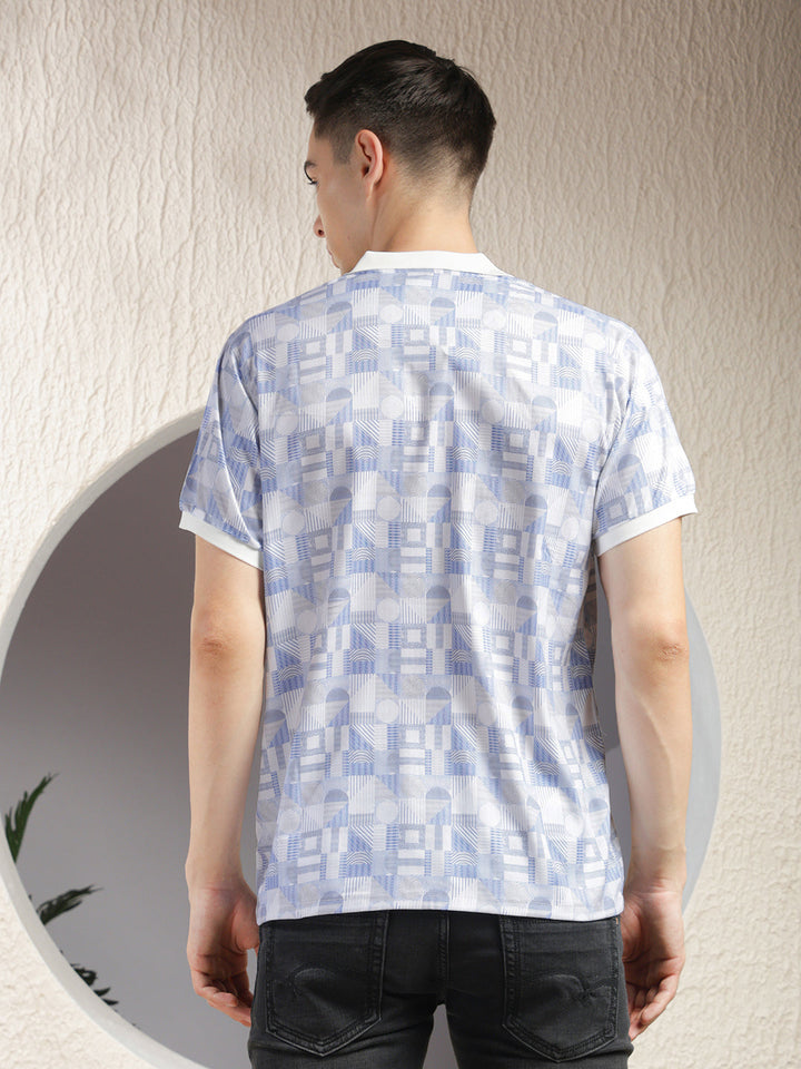 cobb white printed polo neck t-shirt