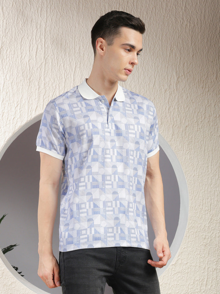 COBB WHITE PRINTED POLO NECK T-SHIRT